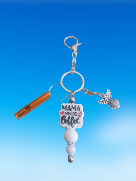 Mama Needs Coffee Beaded Keychain - Select Color Shown with Optional Add Ons