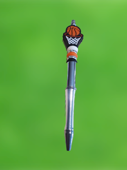 Basketball Beaded Pen on Shiny Silver Base
