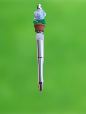 Blue Rose Beaded Pen Silver