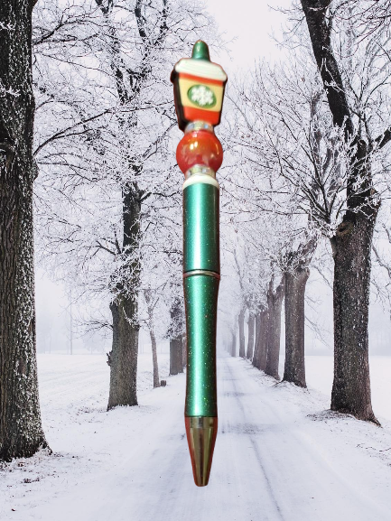 Snowflake Coffee Cup Beaded Pen on Glitter Green Base