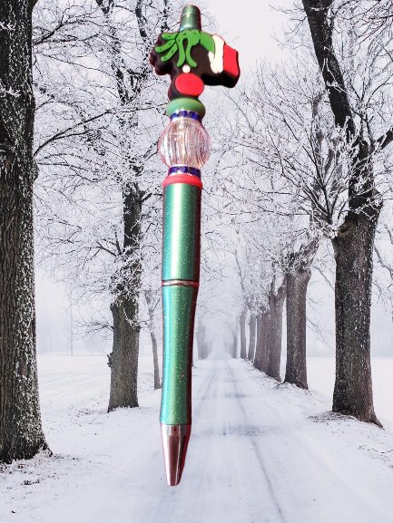 Grinch Hand Beaded Pen Green
