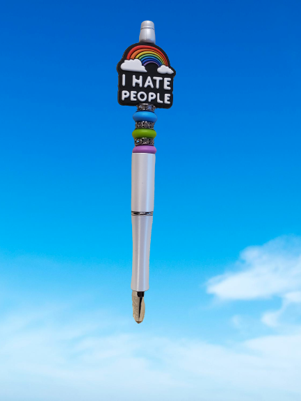 I Hate People Beaded Pen Royal Blue