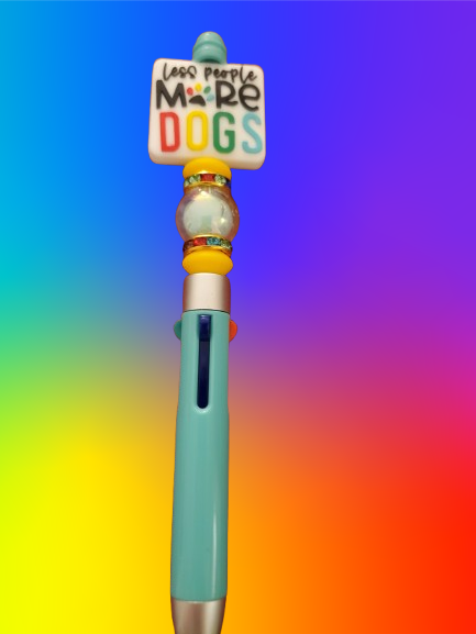 Less People More Dogs Multi Color Pen on Blue Base
