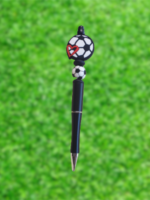 Soccer Heart Beaded Pen Black