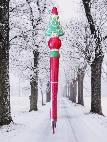Christmas Tree Beaded Pen Red Base