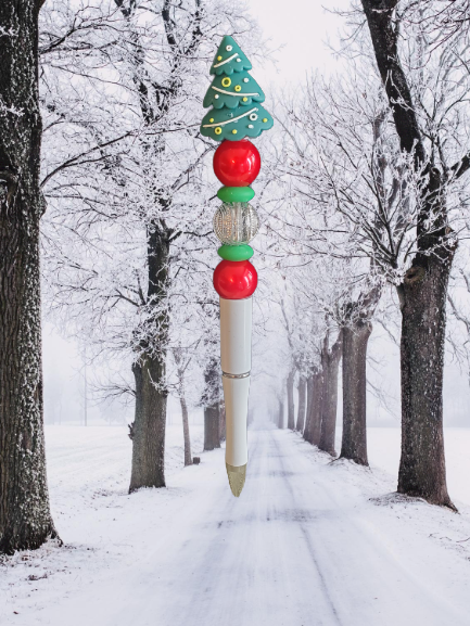 Christmas Beaded Pen with Choice of Topper - Christmas Tree or Santa