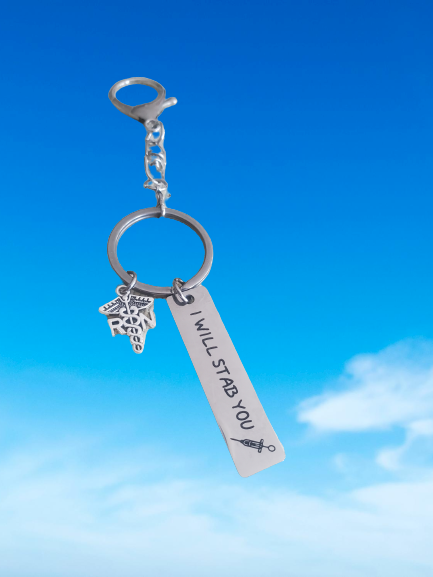 "I WILL STAB YOU" Rectangular Tag with RN Charm