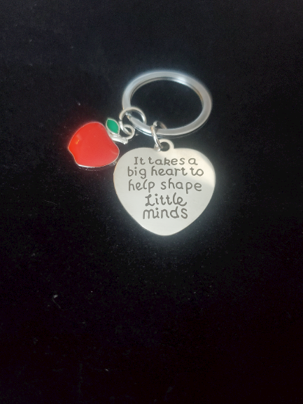 "It takes a big heart to teach little minds" Choice of Silver Tag with Apple, or Apple Book and Ruler Charms