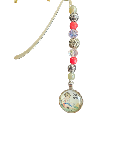 "Just Read" Beaded Bookmark on Silver Bookmark