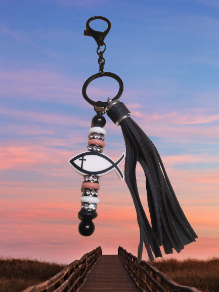 Faith Fish Beaded Keychain with Fancy Tassel