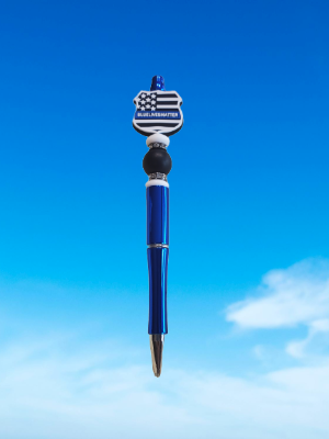 Blue Lives Matter Beaded Pen Blue Metallic