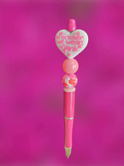 "In October We Wear Pink" Breast Cancer Support Beaded Pen - Choose Color