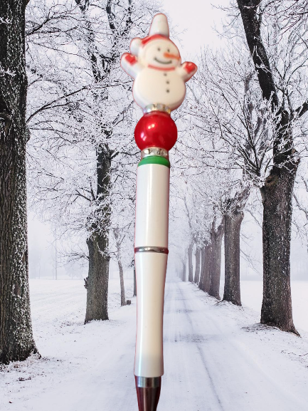 Snowman Beaded Pen Green or White Base