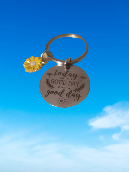 "Today is a Good Day for a Good Day" Silver Round Tag with Flower Charm