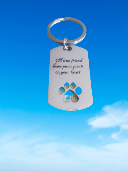 "A true friend leaves paws prints on your heart" Rectangular Silver Tag