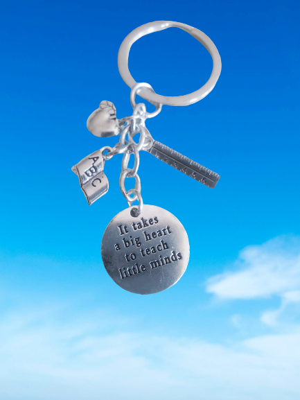 "It takes a big heart to teach little minds"  Choice of Silver Tag with Apple, or Apple Book and Ruler Charms