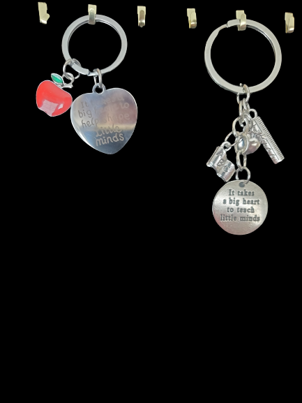 "It takes a big heart to teach little minds"  Choice of Silver Tag with Apple, or Apple Book and Ruler Charms