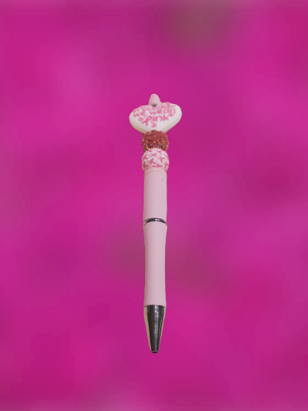 "In October We Wear Pink" Breast Cancer Support Beaded Pen - Choose Color